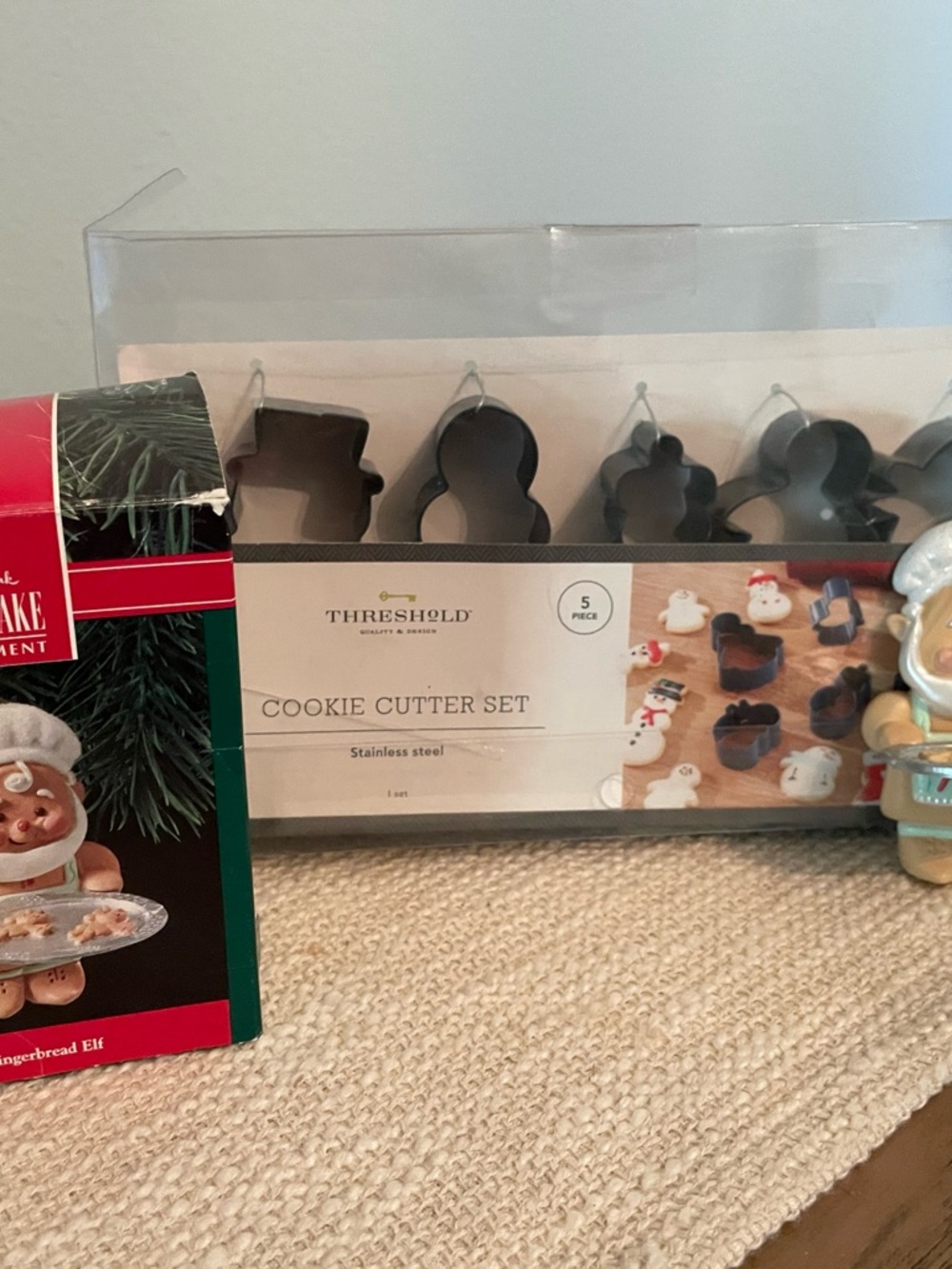 Stainless Steel Holiday Cookie Cutter Set (5-Piece) and Hallmark elf Baker